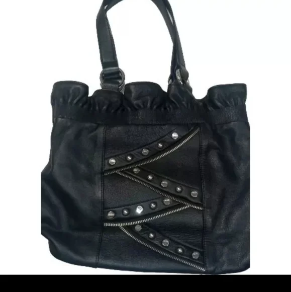 Bodhi Ruffle Silver Stud Leather Tote - Picture 1 of 3